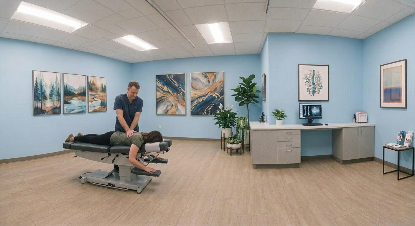 Chiropractor treating a patient in a modern chiropractic office
